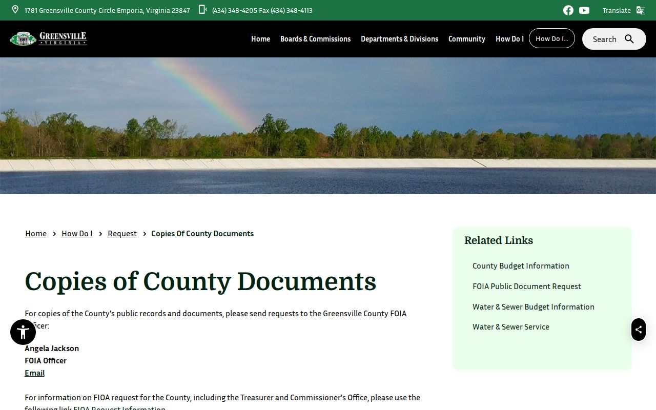Greensville County public document request instructions and county administration routing
