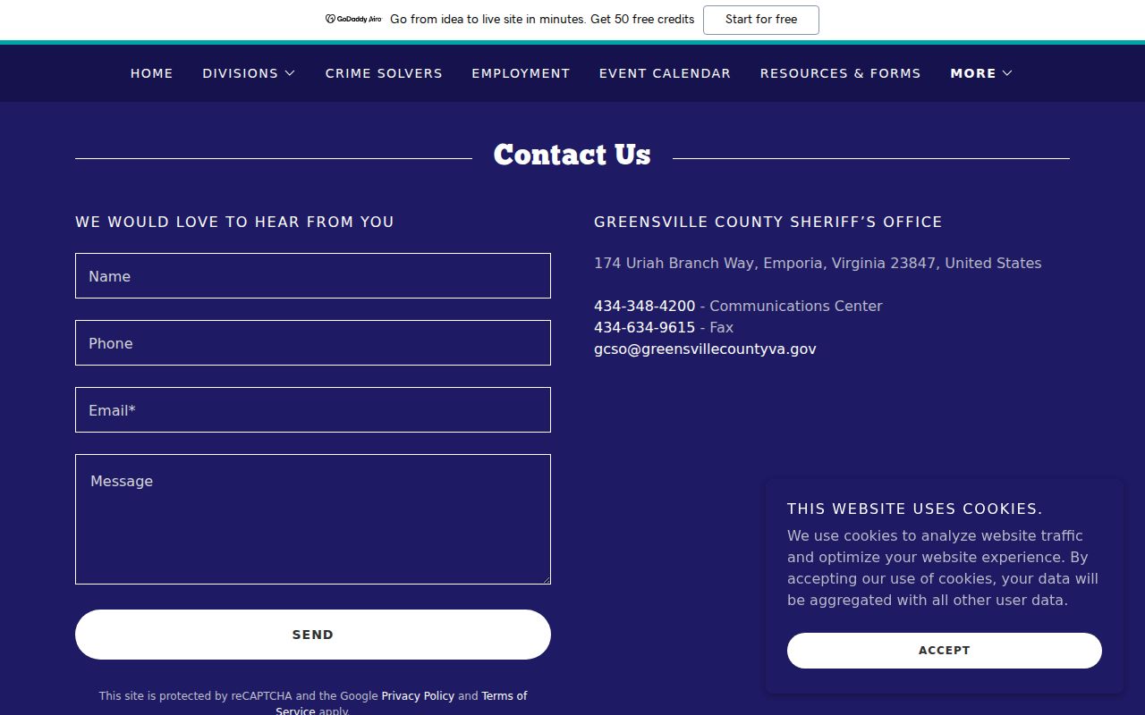 Greensville County Sheriff communications contact information for public routing