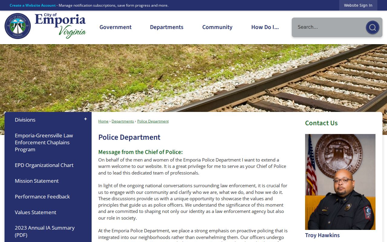 Official Emporia Police Department page with city contact and records information